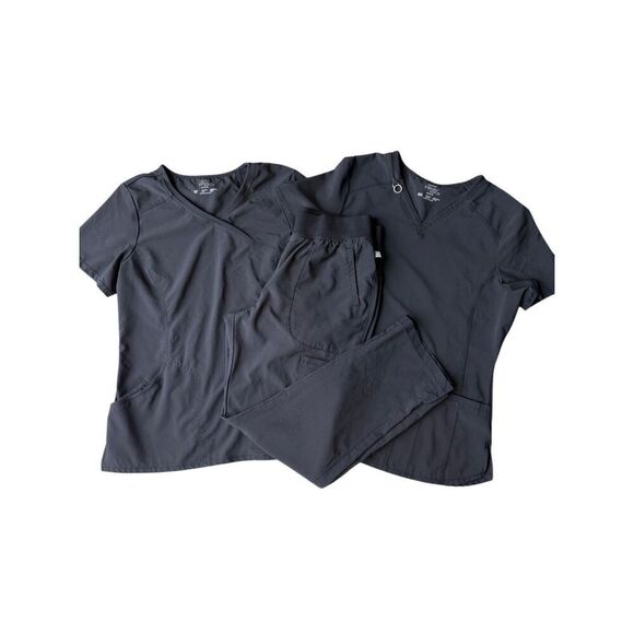 Infinity Women's 6-Pocket STRETCH Rib-Knit Waistband Cargo Scrub Pants & 2 Tops - Picture 4 of 10